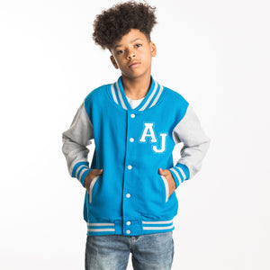 Kids Baseball Style Varsity Jacket - Personalised with Front Initial Step and Name on Back Letterman Style