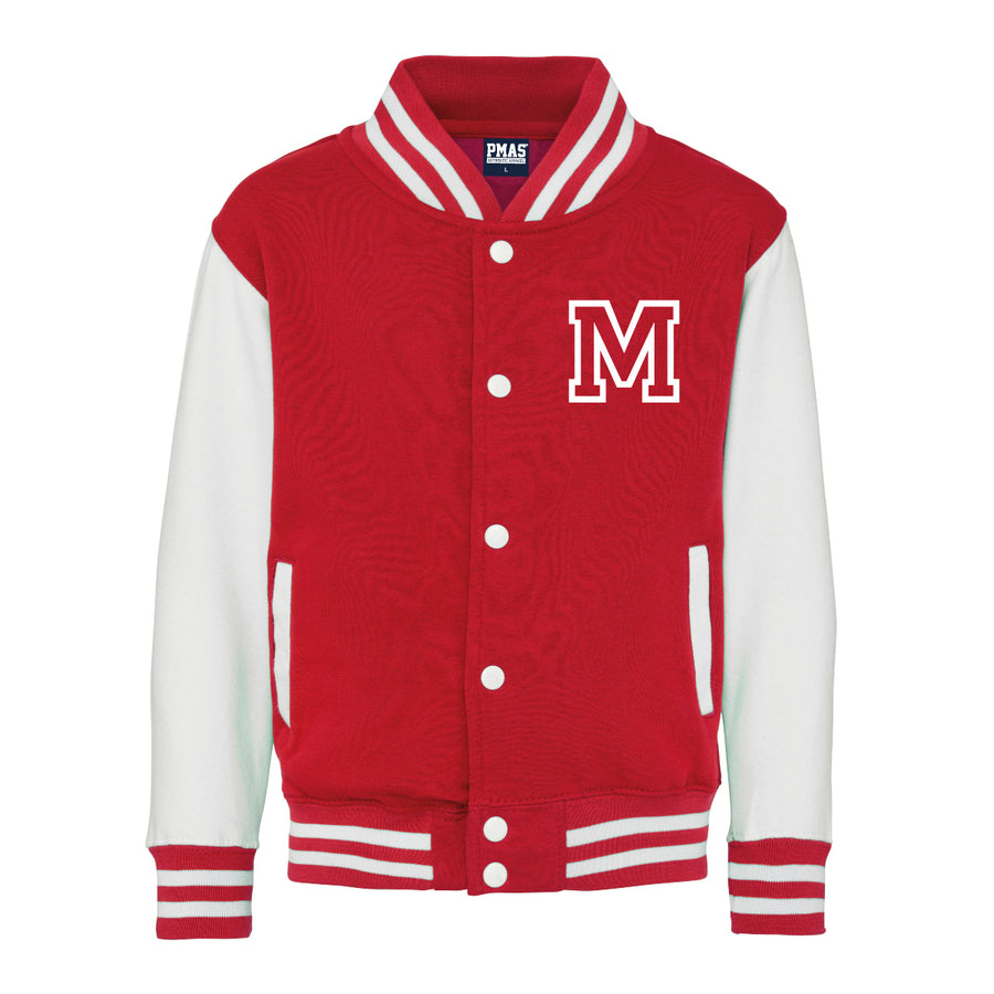 Kids Baseball Style Varsity Jacket and Matching Joggers - Personalised with Front Initial Step and Name on Back Letterman Style