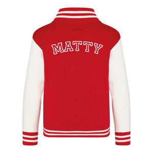 Kids Baseball Style Varsity Jacket - Personalised with Front Initial Step and Name on Back Letterman Style