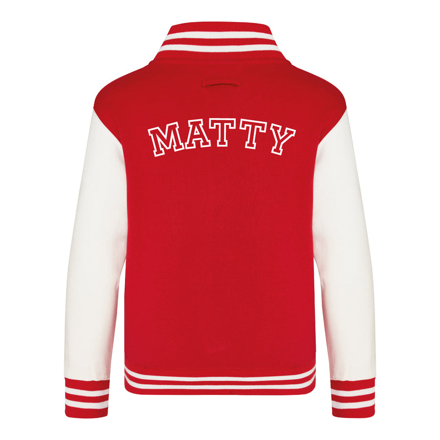 Kids Baseball Style Varsity Jacket - Personalised with Front Initial Step and Name on Back Letterman Style