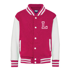 Kids Baseball Style Varsity Jacket - Personalised with Front Initial Step and Name on Back Letterman Style