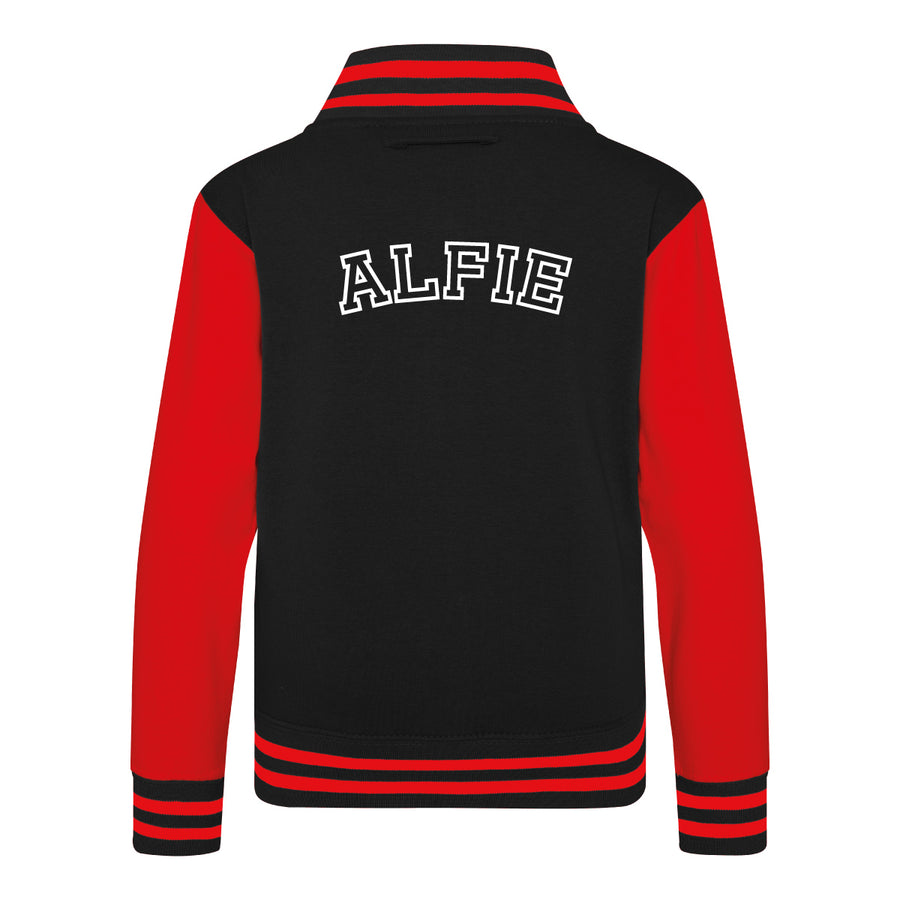 Kids Baseball Style Varsity Jacket and Matching Joggers - Personalised with Front Initial Step and Name on Back Letterman Style