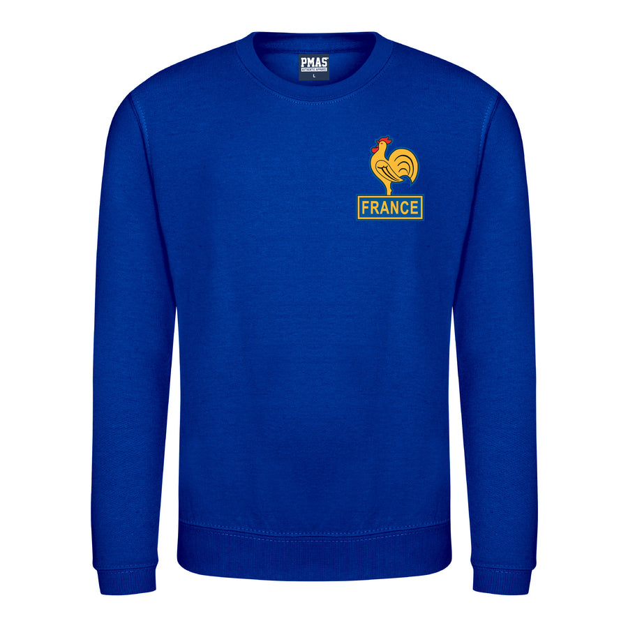 Kids Retro France Les Bleus Embroidered Football Fan Sweatshirt Long Sleeve - Royal