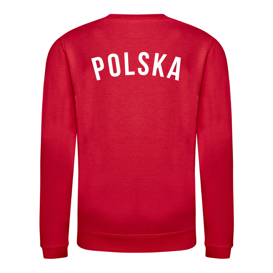 Kids Retro Poland Polska Embroidered Football Fan Sweatshirt Long Sleeve - Red