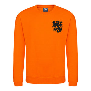 Kids Retro Holland Nederlands Embroidered Football Fan Sweatshirt Long Sleeve - Orange