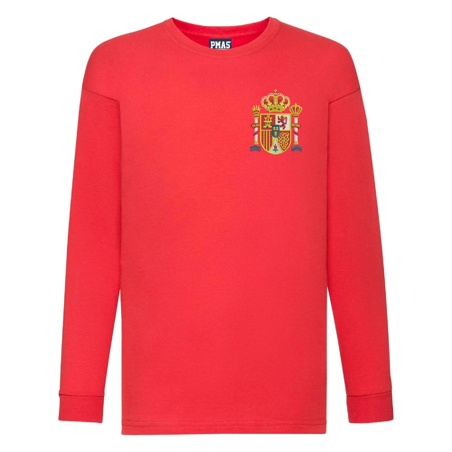Kids Spain Espana Away Cotton Long Sleeved Football T-shirt With Free Personalisation - Red
