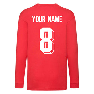 Kids Spain Espana Away Cotton Long Sleeved Football T-shirt With Free Personalisation - Red