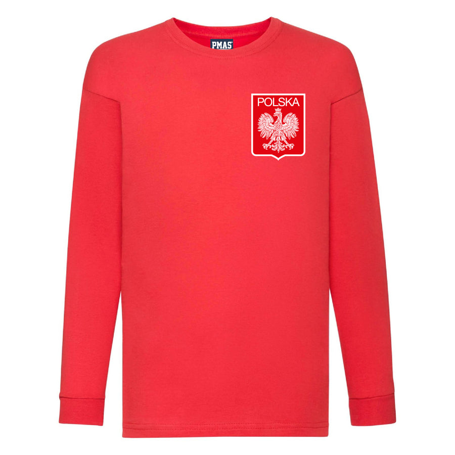 Kids Poland Away Cotton Long Sleeved Football T-shirt With Free Personalisation - Red