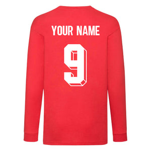 Kids Poland Away Cotton Long Sleeved Football T-shirt With Free Personalisation - Red