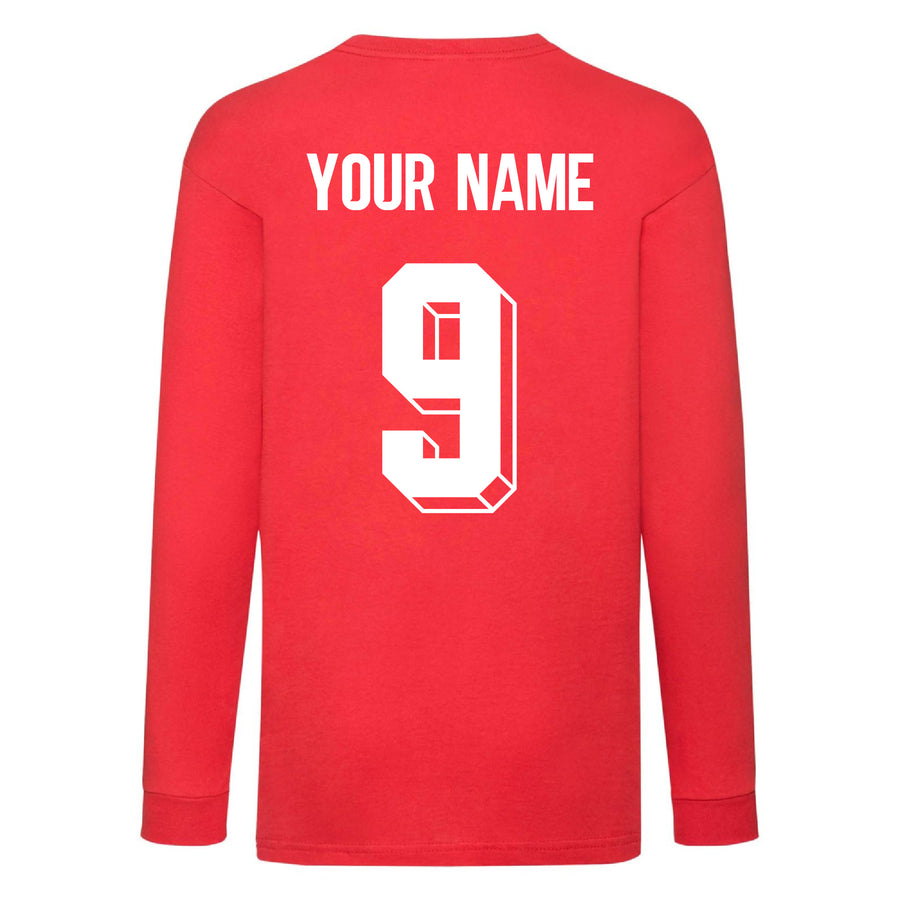 Kids Poland Away Cotton Long Sleeved Football T-shirt With Free Personalisation - Red