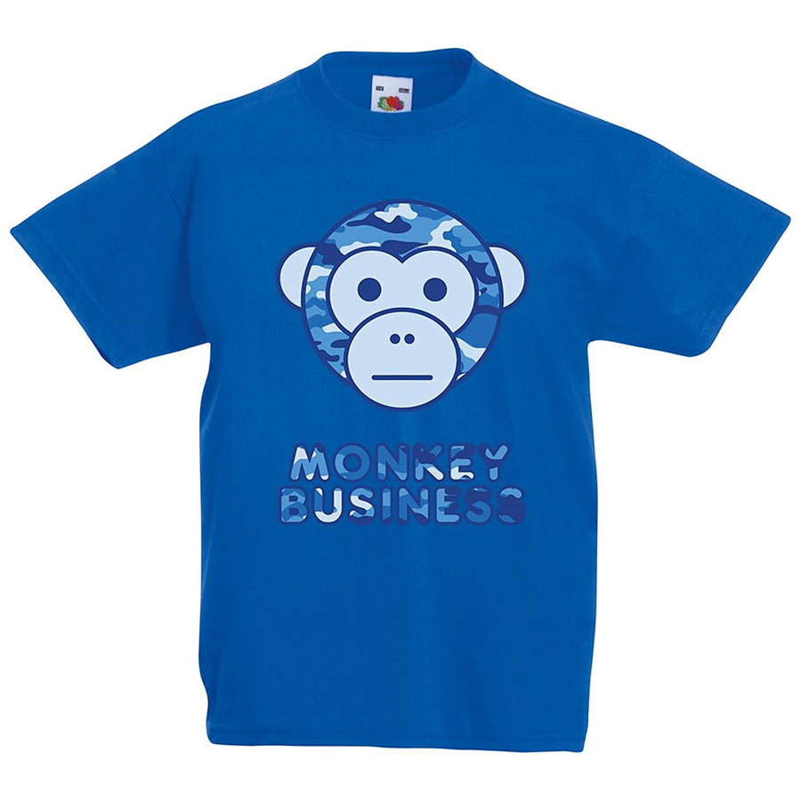 Kids Ape Camo Monkey Business T-Shirt - Royal Blue