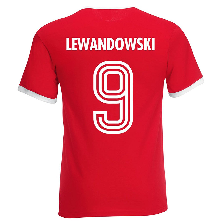 Adults Poland Polska Lewandowski Embroidered Retro Football T-Shirt with Free Personalisation.