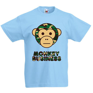 Kids Ape Camo Monkey Business T-Shirt - Sky Blue
