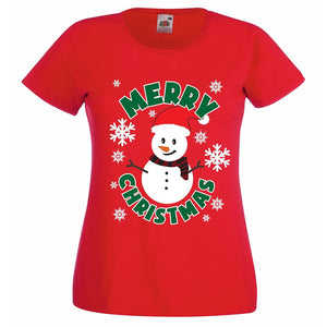 Ladies Fit Merry Christmas Snowman T-Shirt