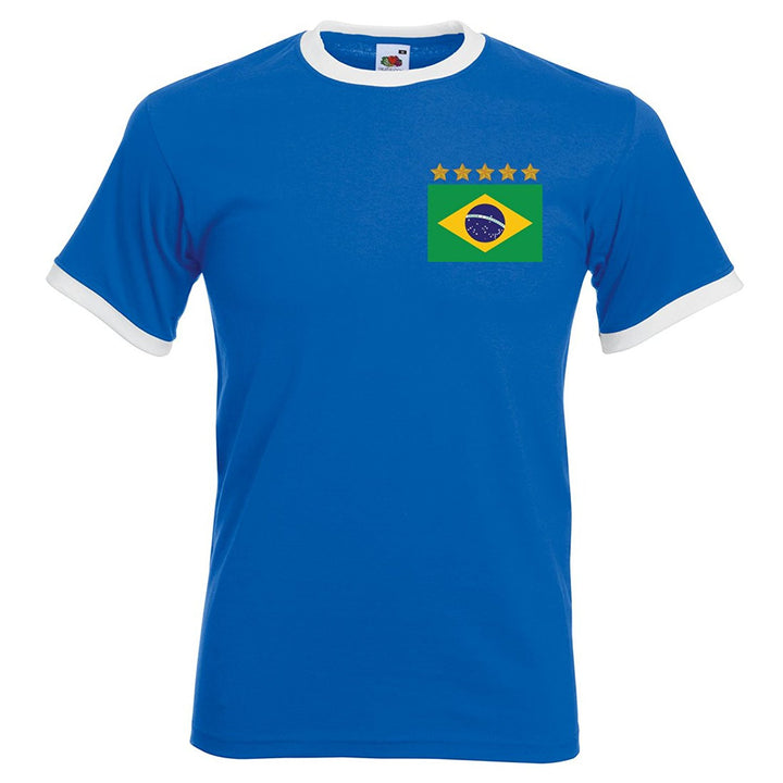 Adults Brazil Brasil Away Embroidered Retro Football T-Shirt - Front