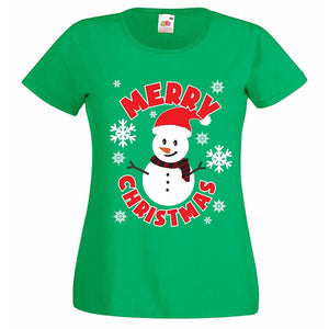 Ladies Fit Merry Christmas Snowman T-Shirt