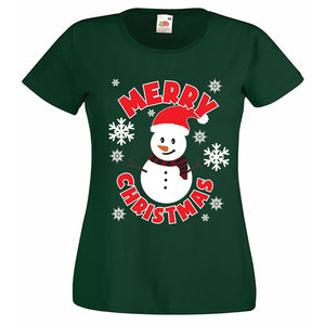 Ladies Fit Merry Christmas Snowman T-Shirt