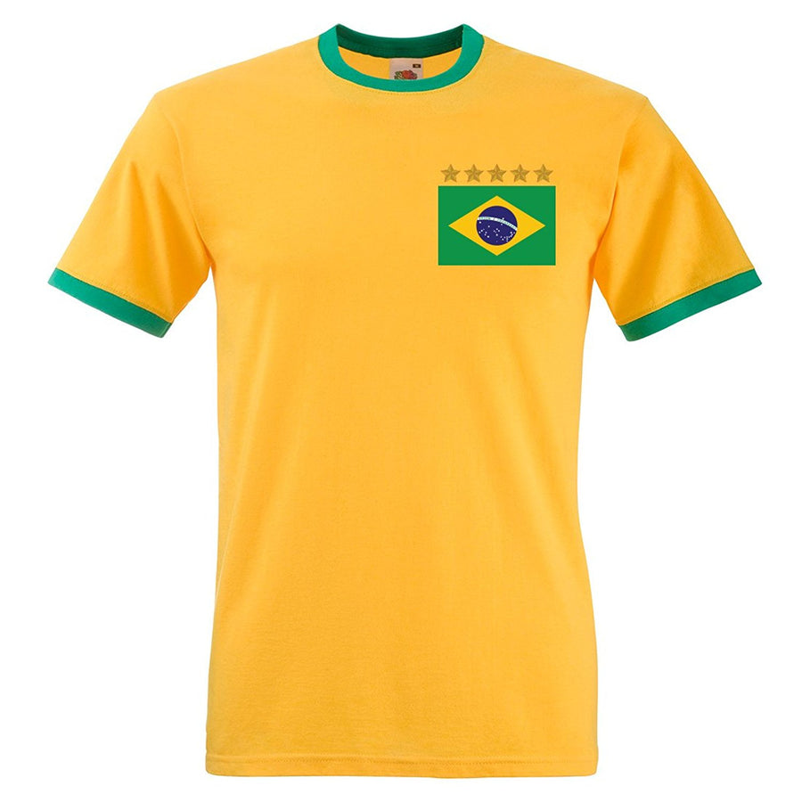 Adults Brazil Brasil Home Embroidered Retro Football T-Shirt Front