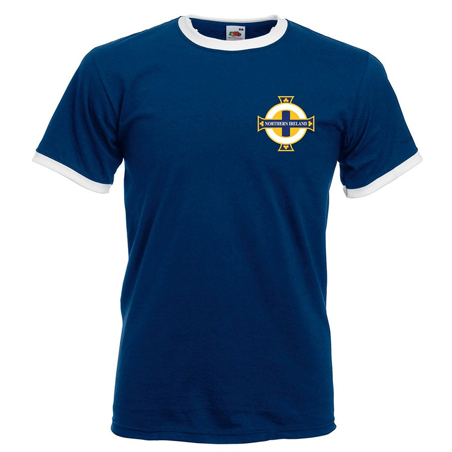 George Best Northern Ireland Unofficial Vintage Retro Football Sport Shirt in Men's Sizes - Navy Blue Front