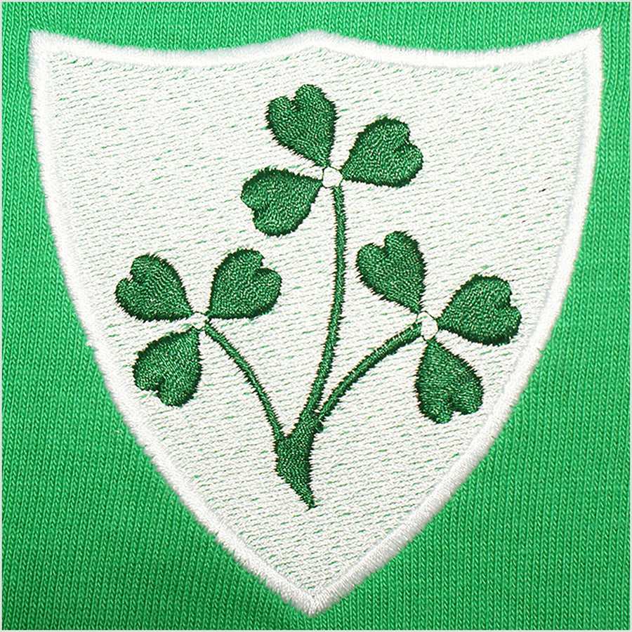 Ireland Irish Vintage Retro Embroidered Long Sleeve Rugby Football Sport Shirt in Adults & Kids Sizes with Free Personalisation - Green Badge