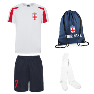 Kids Customisable England Football Home Kit with Shirt, Shorts, Socks & Kit Bag with Free Personalisation