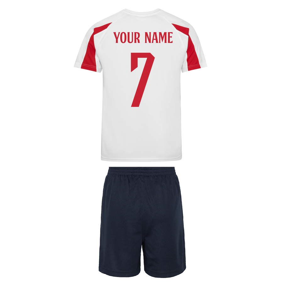 Adult Unisex Customisable England Football Home Kit Shirt and Navy Shorts with Free Personalisation...