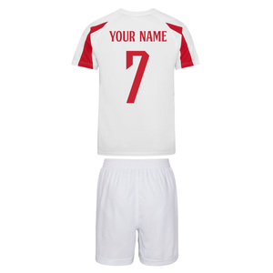 Kids Customisable England Football Home Kit Shirt and White Shorts with Free Personalisation