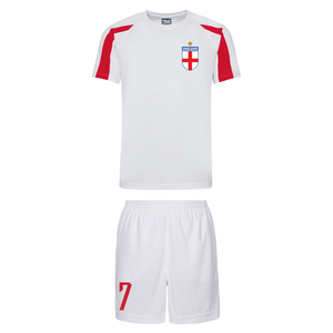 Kids Customisable England Football Home Kit Shirt and White Shorts with Free Personalisation