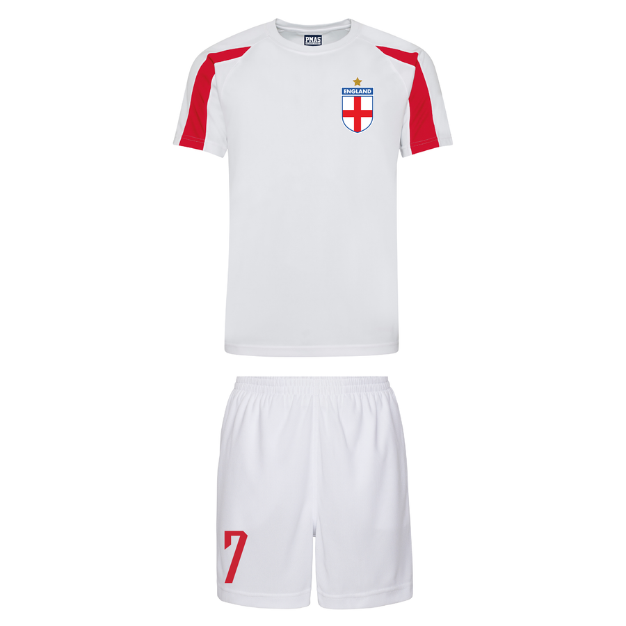 Kids Customisable England Football Home Kit Shirt and White Shorts with Free Personalisation
