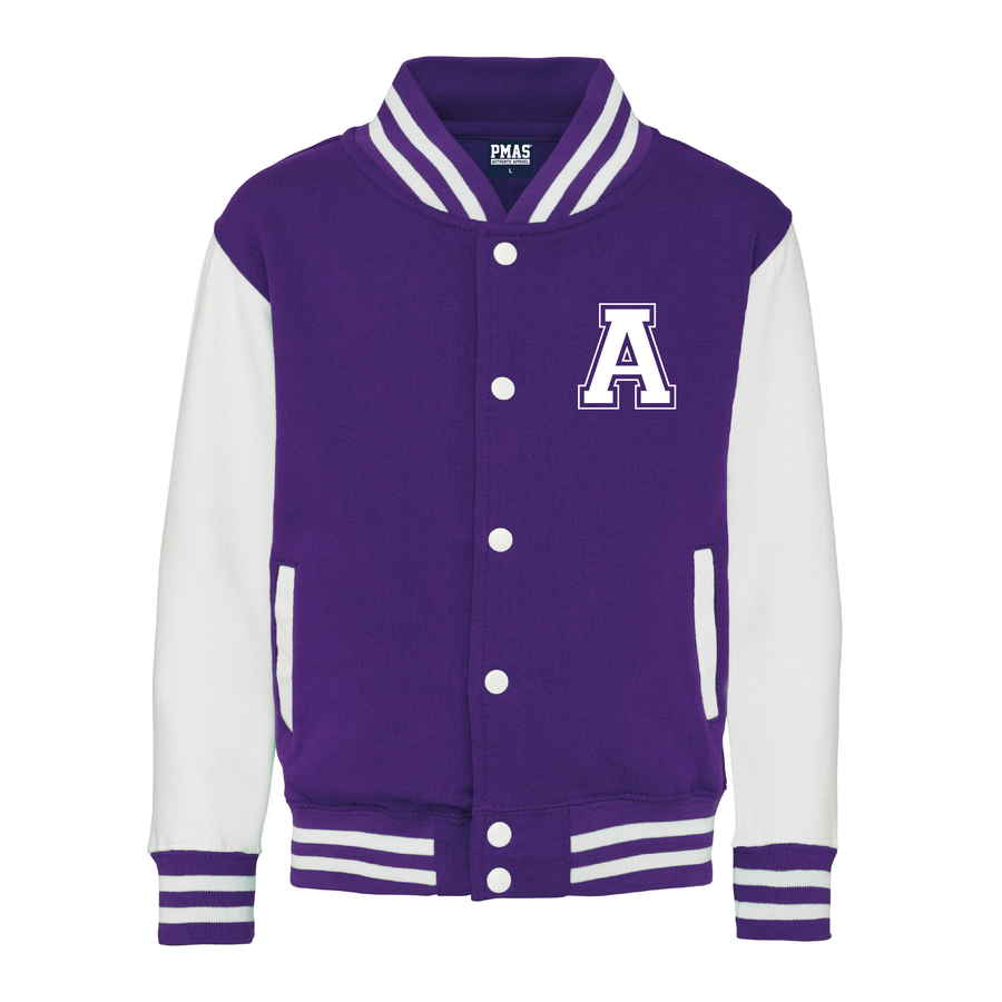 Kids Baseball Style Varsity Jacket - Personalised with Front Initial Step and Name on Back Letterman Style