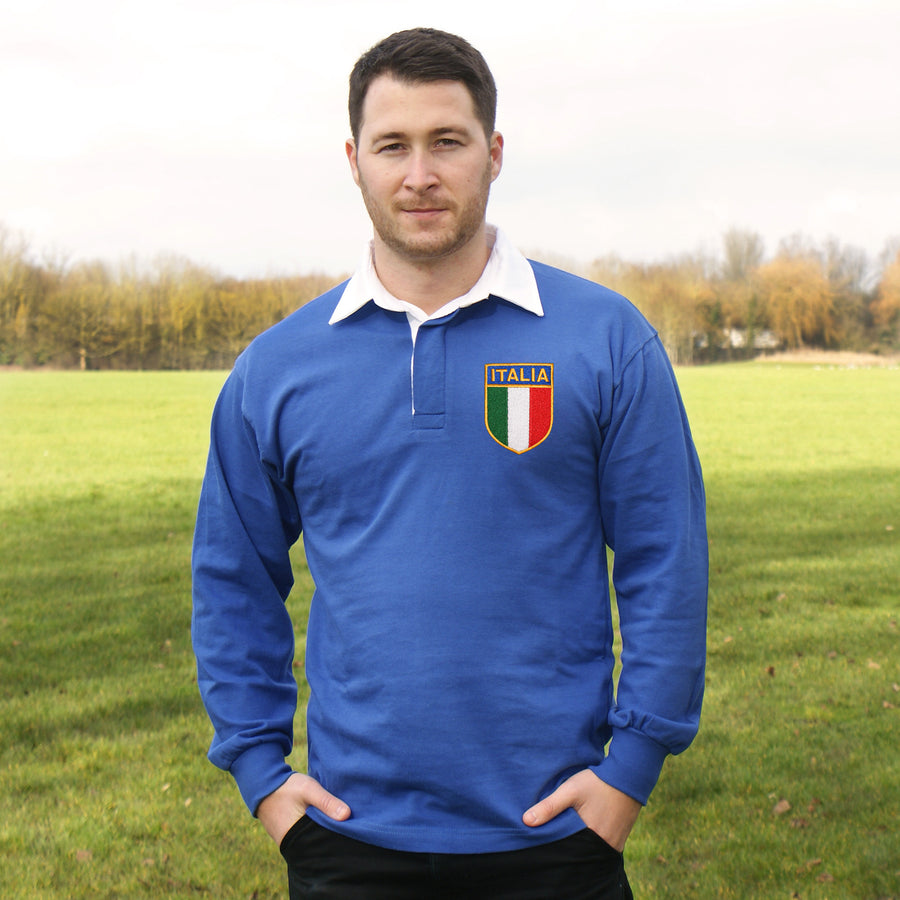 Italy Italia Vintage Retro Embroidered Long Sleeve Rugby Football Sport Shirt in Adults & Kids Sizes with Free Personalisation - Royal Blue Life Style