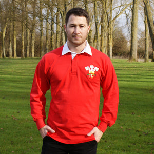 Wales Welsh Vintage Retro Embroidered Long Sleeve Rugby Football Sport Shirt in Adults & Kids Sizes with Free Personalisation - Red Life Style