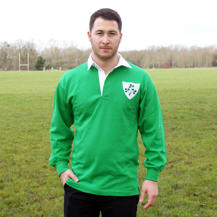 Ireland Irish Vintage Retro Embroidered Long Sleeve Rugby Football Sport Shirt in Adults & Kids Sizes with Free Personalisation - Green Life Style