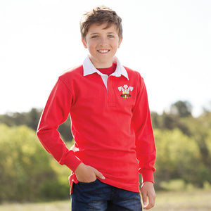 Kids Wales CYMRU Vintage Style Long Sleeve Rugby Shirt with Free Personalisation