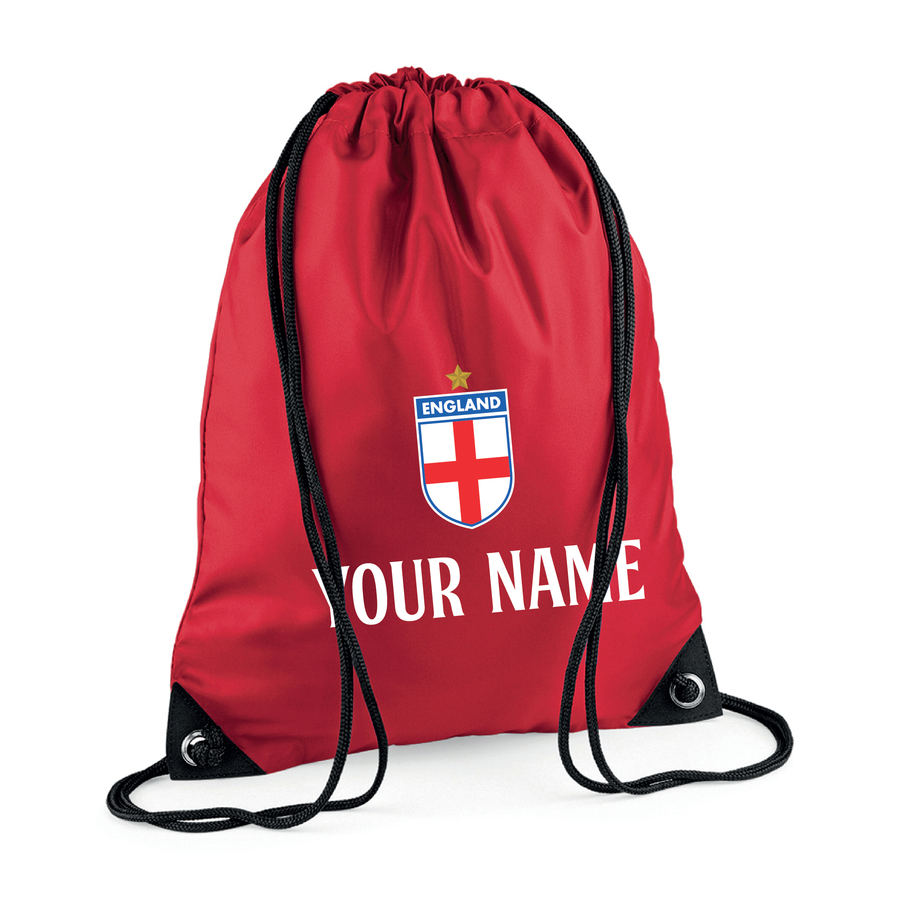 Customisable England Football Drawstring Gym Bag with Free Personalisation