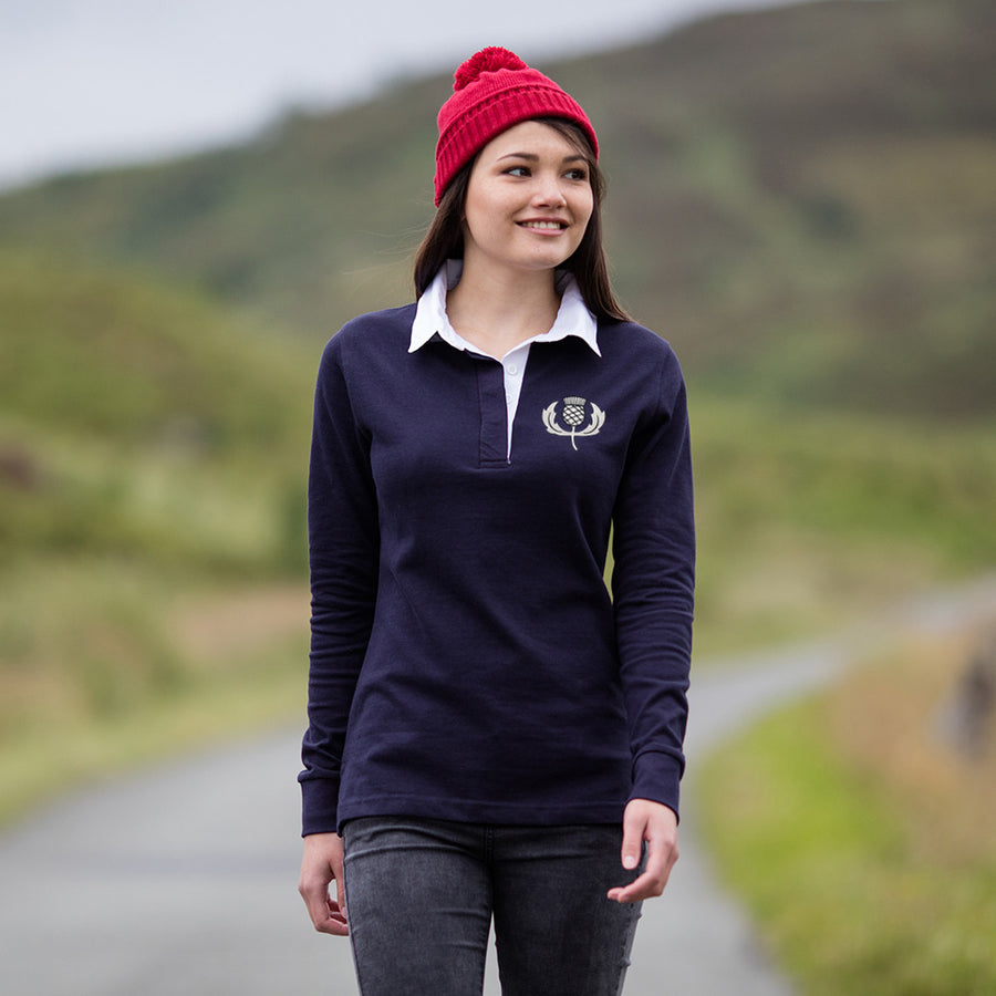 Ladies Scotland ALBA Rugby Vintage Style Long Sleeve Rugby Shirt with Free Personalisation